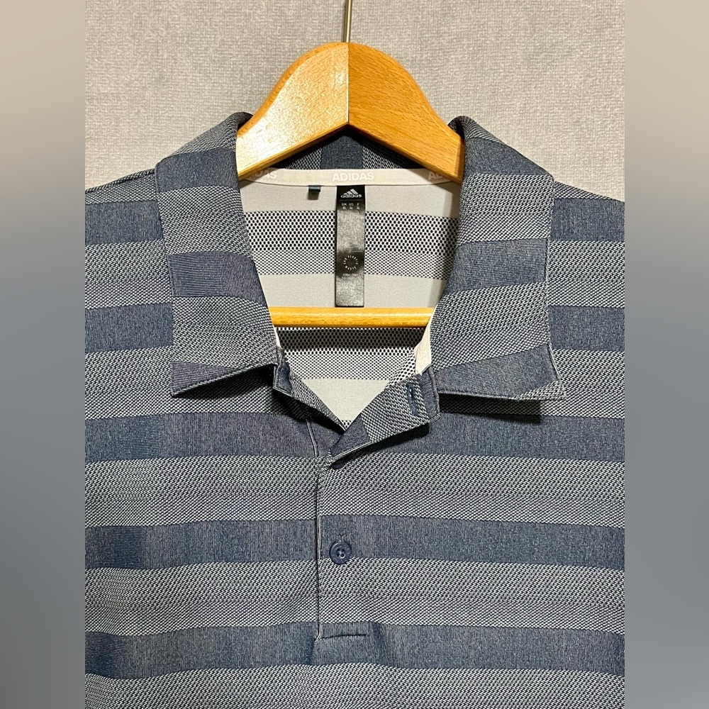 Adidas Men's Navy‎ And Grey Striped Polo Shirt - Picture 3 of 8